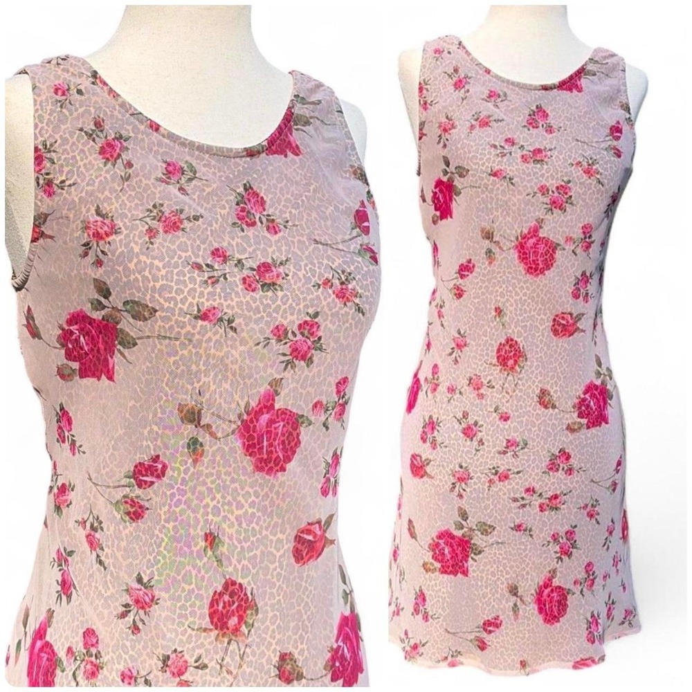 Vintage 90s Floral and Cheetah Print Mini Dress